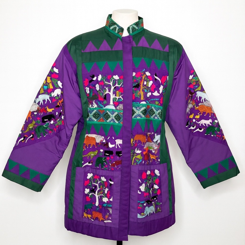 Hmong‎ Embroidered Animal Folk Art Coat Purple Green Size OS/XL Art to Wear